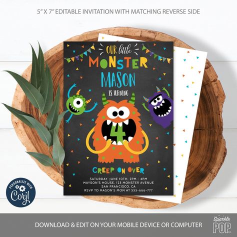 Little Monster Birthday Invitation Monsters Party Invitation - Etsy Monster Party Invitations, Little Monster Party, Monster Invitations, Monster Birthday Party, Monster Birthday Invitations, Little Monster Birthday, Monster 1st Birthdays, Puppy Birthday Parties, Chalkboard Invitation