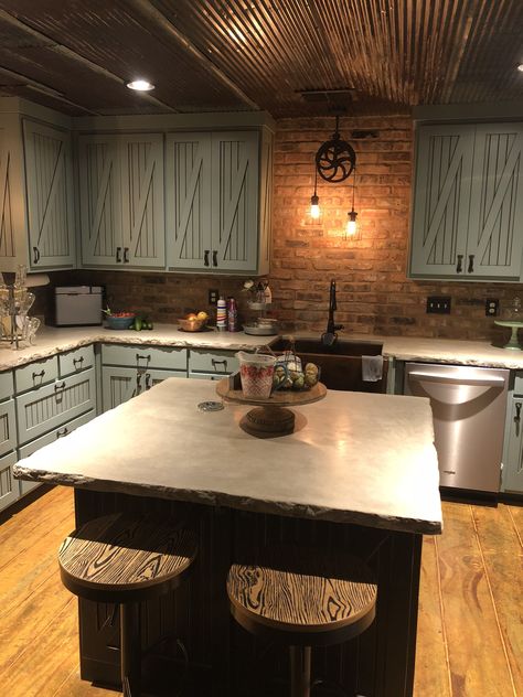 Live Edge Concrete Countertops, Rustic Concrete Countertops, Brown Concrete Countertops, Concrete Kitchen Countertops, Gray Concrete Countertops, Cement Countertops Kitchen, Grey Concrete Countertops, Kitchen Concrete Counters, Stained Concrete Countertops