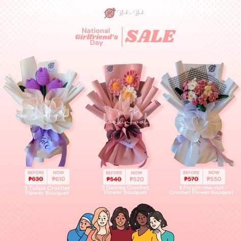 🌸 𝙽𝚊𝚝𝚒𝚘𝚗𝚊𝚕 𝙶𝚒𝚛𝚕𝚏𝚛𝚒𝚎𝚗𝚍’𝚜 𝙳𝚊𝚢 🌸 Celebrate National Girlfriend’s Day with a special treat! Show your love with our charming crochet flower bouquets. Enjoy a ₱20 discount on your purchase until August 1. Order now and add a handmade touch to your gift! 🌸 #CrochetBouquet #LimitedTimeOffer #nationalgirlfriendsday #NationalGirlfriendsDay #giftideasph #giftideasphilippines #flowerbouquetph #flowerbouquetcavitedelivery #smallbusinessph #birthdaygiftph #monthsarygiftph #anniversarygiftph #giftforh... Girlfriends Day, Crochet Bouquet, Flower Bouquets, August 1, Crochet Flower, Forget Me Not, Crochet Flowers, Flowers Bouquet, Order Now