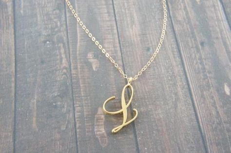 L Letter Necklace, Capital Cursive, L Necklace, Initial L, Alphabet Necklace, Monogram Pendant, Necklace Trendy, Deep Autumn, Gold Letter