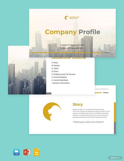 Real Estate Company Profile, Apple Keynote, Profile Template, Ms Powerpoint, Real Estate Logo, Real Estate Company, Residential Real Estate, Business Profile, Real Estate Companies