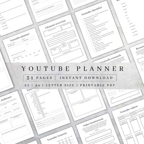 Digital Youtube Planner | Social Media Content Creator | YouTube Strategy Planner | Social Media Planner Printable | YouTube Monthly Tracker | Printable Planner by  Candi Hatfield Free Content Planner, Youtube Planner, Blogger Planner, Travel Planner Printable, Social Media Tracker, Meal Tracker, Travel Itinerary Planner, Marketing Strategy Plan, Recipe Book Diy