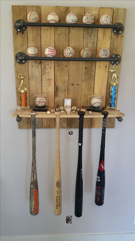 Baseball trophy rack Baseball Trophy, Baseball Bedroom, Rolls Royce Silver Shadow, Trophy Display, Baseball Crafts, Baseball Room, Baseball Decor, Baseball Bats, Different Ideas