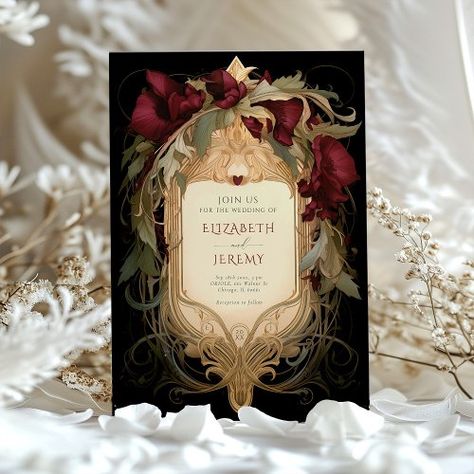 $4.79 | Royal Victorian Wedding Maroon Floral Ornaments | Wedding Invitations | victorian style wedding invites, muted sage green invitations, dusty rose wedding stationery, golden frame floral design, whimsical vintage wedding cards, royal inspired wedding invitations, elegant blush pink invites, classic romance wedding theme, timeless elegance bridal stationery, dark maroon burgundy Sage Green Invitations, Romance Wedding Theme, Whimsical Vintage Wedding, Pink Invites, Victorian Wedding Invitations, Wedding Maroon, Moody Wedding Invitations, Sunless Sea, Muted Sage Green