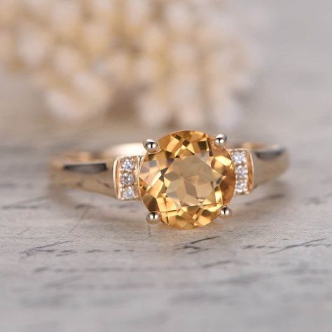 "14k Yellow Gold 8mm Round Citrine Engagement Ring,Cubic Zirconia Accents Wedding Ring, 14K Yellow Gold Heart Plain Band,Solitaire Band,Prong setting Gift ring for women. -Stone Size - 8mm Round - The lustrous featuring a richly hued Citrine gemstone is prong-set in a brightly polished round band of 14k Yellow gold. -Style: Fine Jewelry Ring -Occasion: Engagement/Party/Anniversary/Wedding/Banquet -Why choose us:Fine, simple, stylish, and high quality -100% REAL GOLD -FREE SHIPPING This is 100% 1 Citrine Engagement Ring, Funky Jewellery, Citrine Ring Engagement, Happy Families, Rose Gold Plated Ring, Vermont Wedding, Citrine Ring, Natural Citrine, Plated Ring