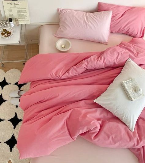 Dark Pink Comforter, Pink Bedding Aesthetic, Pink Bed Sheet, Comforters Pink, Pink Bed Sheets, Dorm Bedding Sets, Bedding Pink, Pink Bedding Set, Pink Comforter