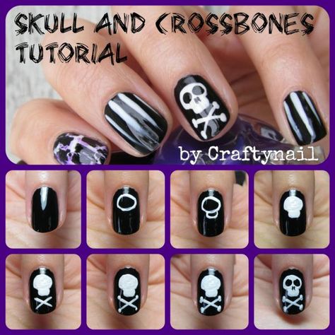 Skull Nail Tutorial Guest Post at SEIZETHENAIL (via Bloglovin.com ) Skull And Crossbones Nails, Pirate Nails Design Simple, Nailart 2022, Pirate Nails Design, Pirate Nail Art, Skull Nail Designs, Pirate Nails, Halloween Nail Art Tutorial, Skull Nail Art