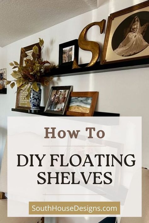 Add character to your walls with this DIY floating shelf decor project! Perfect for creating a custom picture ledge with extra depth and style. Stair Ledge Decor, Picture Shelf Ideas, Wall Shelf Arrangement, Wall Decor Design Ideas, Shelf Behind Couch, Diy Picture Ledge, Diy Floating Shelf, Picture Ledges, Diy Floating Shelves