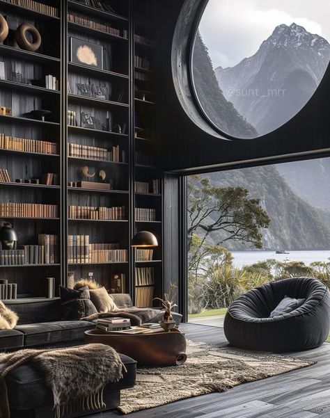 Library Room Luxury, Home Library Room Luxury, Black Interior Decor, Home Library Room, Luxurious Library, Luxury Home Library, Luxury House Tour, Black Room Design, Most Beautiful Homes