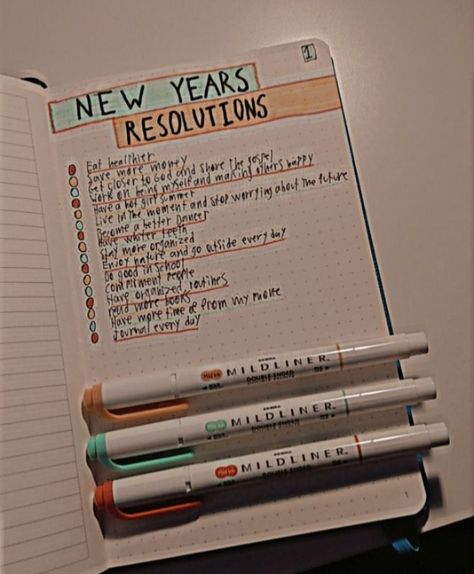 New Years Resolutions Bullet Journal, New Year Resolution Journal, New Years Resolution Journal, Resolutions Ideas, New Years Goals, New Years Resolution List, Resolution List, Goal Journal, Journal News