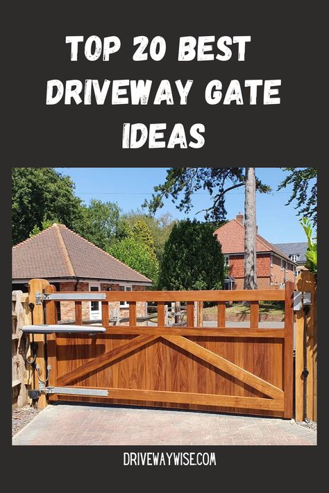 Get inspired by these driveway gates. Protect your home with a wooden driveway gate, a metal driveway gate or a aluminium gate for your driveway. There are many design options and many metal gates are handmade. Create curb appeal for your home by installing a driveway gate or garden gate. Not only are you more protected, but you are also increasing the value of your home. We have put together a list of the very best styles, materials and design available in driveway gates today! Driveway Gate Ideas, Driveway Gate Diy, Entrance Gates Driveway, Electric Driveway Gates, Aluminum Driveway Gates, Wood Gates Driveway, Drive Gates, Driveway Fence, Metal Driveway Gates