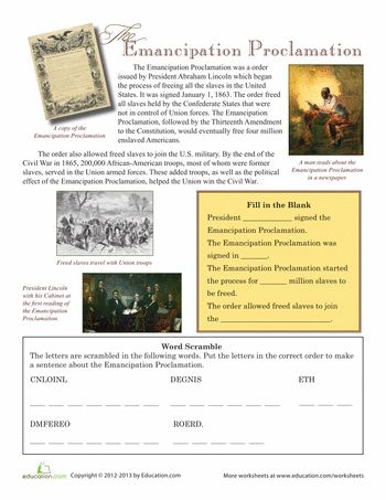 Worksheets: The Emancipation Proclamation Emancipation Proclamation Activities, 7th Grade Social Studies, Michigan History, History Worksheets, Emancipation Proclamation, 5th Grade Social Studies, Social Studies Worksheets, Social Studies Classroom, American Government