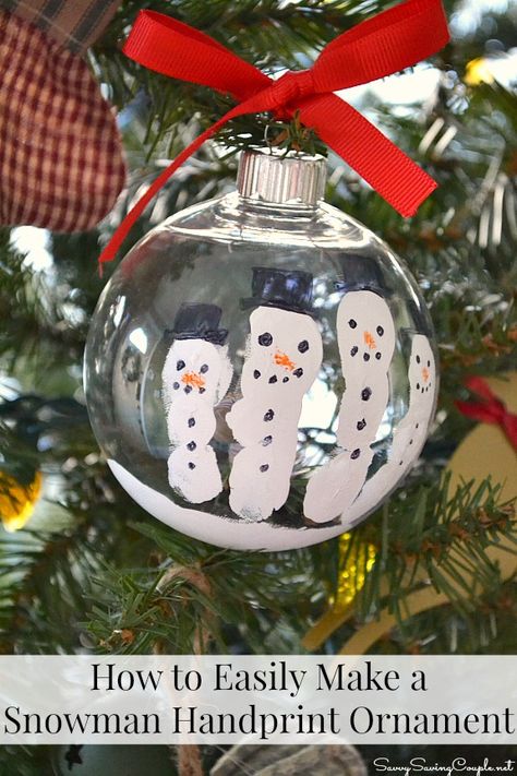 Hand Print Ornament, Snowman Handprint Ornament, Snowman Handprint, Christmas Handprint Crafts, Handprint Ornaments, Handprint Christmas, Diy Christmas Ornaments Easy, Make A Snowman, Kids Christmas Ornaments