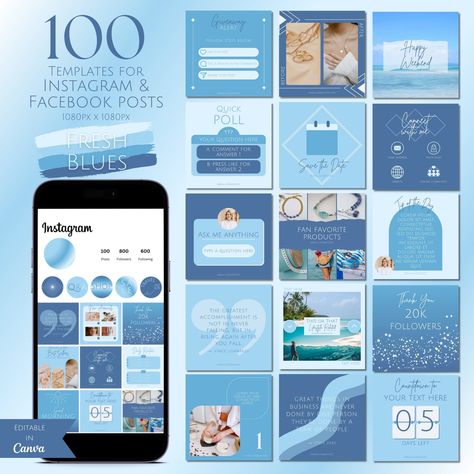 #Blue_Instagram_Feed #Blue_Social_Media #Canva_Templates_Instagram #Social_Media_Content_Planner