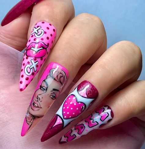 Pop Art Valentines Nails, Nail Pop Art, Barbie Pop Art, Love Pop Art, Pop Art Nails, Valentine Nail, Love Pop, Valentine Nail Art, Nail Pops