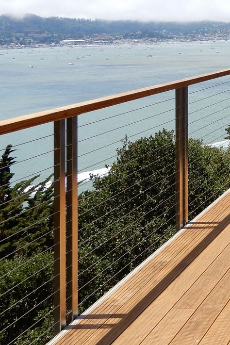 Steel Cable Railing, Cable Railing Deck, Deck Railing Ideas, Stainless Steel Cable Railing, Modern Railing, Patio Railing, Deck Railing Design, Modern Deck, Modern Balcony