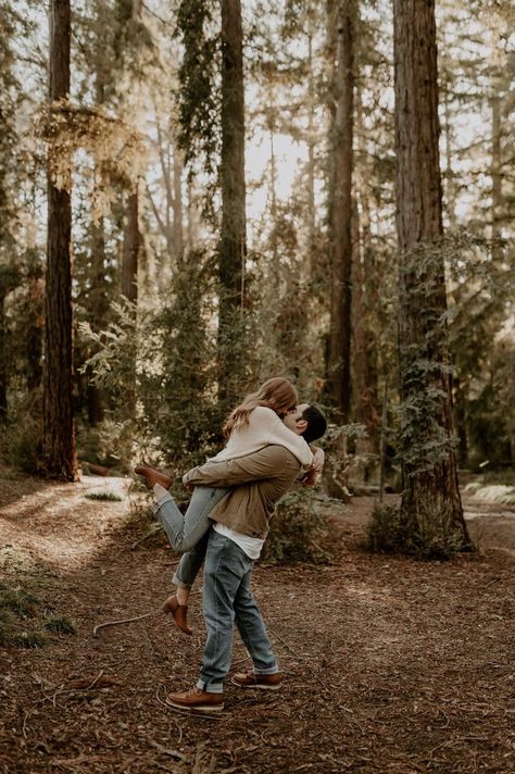 Forest Photo Shoot Couples, Couples Photoshoot Poses Woods, Couple In The Woods Photography, Moody Engagement Shoot Woods, Engagement Pics With Trees, Couples Photo Shoot In The Woods, Couples Forrest Photoshoot, Hoyt Arboretum Engagement, Woodland Photoshoot Ideas