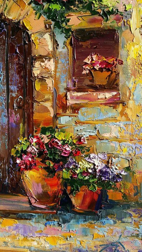 Oil Texture Painting, Oil Painting Buildings, Stone Wall Painting, Anastasia Kozorez, Impasto Painting Acrylic, Impasto Artwork, City Paintings, Tuscan Art, Alcohol Art