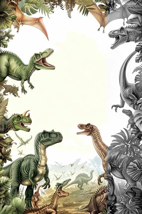 Full Color Image in ai-img-gen.com 🔸 Highly Detailed birthday invitation for a dinosaur themed party, featuring dinosaur illustrations in... 🔸 From Midjourney AI Image Prehistoric Jungle, Dinosaur Scene, Dinosaur Template, Dinosaur Themed Party, Scene Illustration, Dinosaur Invitations, Prehistoric Dinosaurs, Dinosaur Images, Dinosaur Illustration