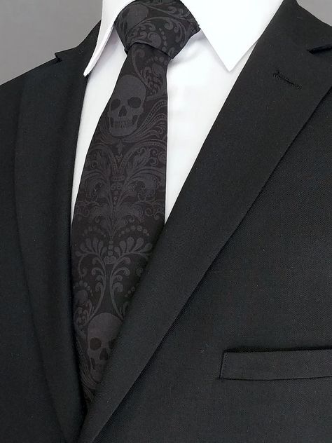 Black and Charcoal Skull Necktie - Etsy Dark Wedding Groom, Goth Groom, Charcoal Skull, Skull Tie, Make A Tie, Goth Wedding, Dark Wedding, Broken Arrow, Black Ties