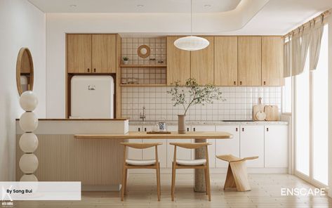 Modern Japandi Kitchen, Minimalist Kitchen Interior, Home Kitchen Renovation, Japandi Style Kitchen, Minimalist Japandi, Japandi Kitchen, Modern Japandi, Japandi Home, Luxury Architecture