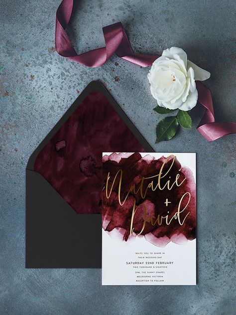 Dark Wedding Theme, Gold Foil Wedding Invitations, Burgundy Wedding Invitations, Gold Foil Wedding, Dark Wedding, Foil Wedding Invitations, Wine Wedding, Burgundy Wedding, Wedding Mood