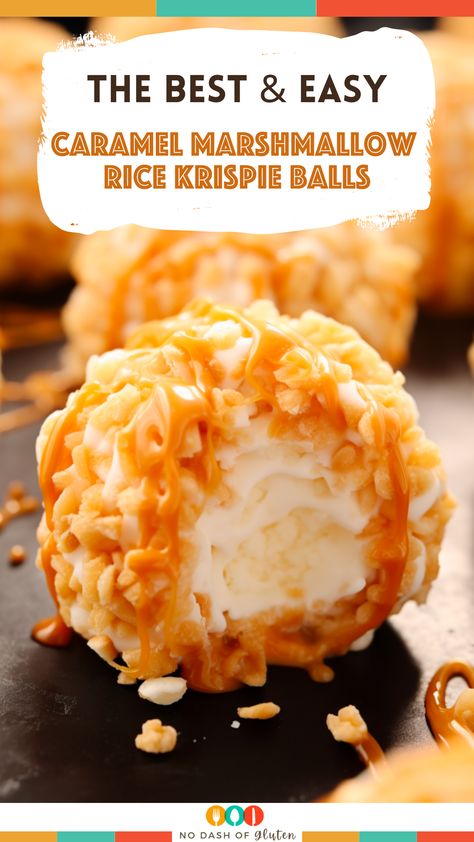 Discover the magic of Caramel Marshmallow Rice Krispie Balls! Gooey caramel meets fluffy marshmallow, wrapped in crispy Rice Krispies. A dessert sensation you can't resist. Need a sweet treat sensation? This is your answer! Click for the recipe! Carmel Rice Krispie Marshmallow, Rice Krispie Caramel Marshmallows, Rice Crispy Marshmallow Balls, Marshmallow Haystacks Recipe, Fall Leaves Rice Krispie Treats, Rice Dip Recipe, Marshmallow Caramel Rice Krispies, Marshmallow Toffee Rice Krispies, Caramel Marshmallow Rice Krispie Balls Recipe