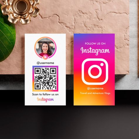 Instagram Influencer Vlogger Photo With QR Code Business Card Instagram Visiting Cards Design, Qr Card Design, Qr Code Design Ideas, Instagram Business Card, Social Media Business Cards, Qr Code Business, Cute Business Cards, Qr Code Business Card, Yoga Business