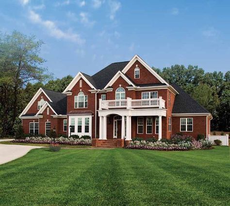 New American House Plan with 3165 Square Feet and 4 Bedrooms(s) from Dream Home Source | House Plan Code DHSW41913 Ranch Home Designs, Palladian Window, Brick Floor, American House Plans, Interior Columns, American Houses, Red Brick House, American House, Traditional House Plan