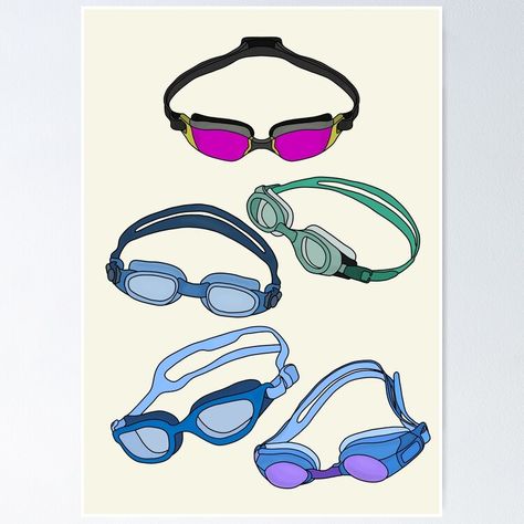 Get my art printed on awesome products. Support me at Redbubble #RBandME: https://www.redbubble.com/i/poster/Cool-Swimming-Goggles-by-shopdiego/160818566.LVTDI?asc=u Swimming Goggles Illustration, Swimming Goggles Drawing, Goggles Drawing, Poster Swimming, Water Goggles, Swimming Glasses, Swimming Goggles, Drawing Reference Poses, Drawing Reference