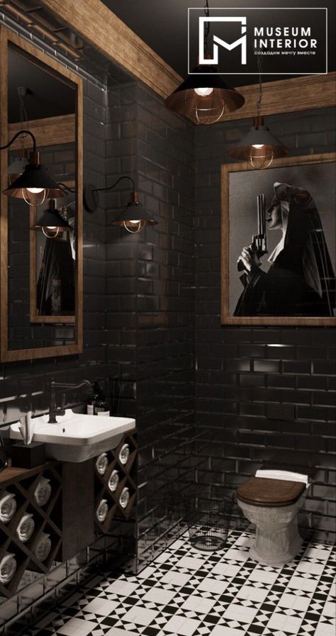 Toilette Design, Dark Bathrooms, Restroom Design, Barber Shop Decor, Dark Academia Decor, Dark Home Decor, Bad Inspiration, Bathroom Images, Dark Home