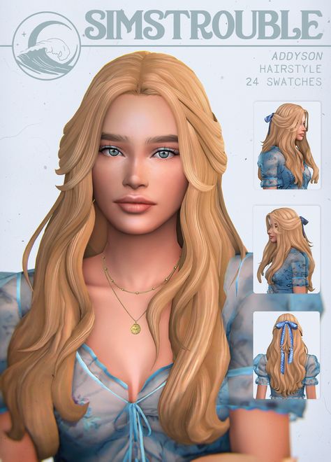 Addyson Hairstyle by simstrouble | Patreon Sims 4 Cc Hair With Bow, Sims 4 Hair Wavy, Sims 4 Long Wavy Hair, Sims 4 Hairstyles Maxis Match, Maxis Hair Sims 4, Sims 4 Maxis Hair Cc, Wavy Hair Sims 4, Sims 4 Cc Wavy Hair, Sims4 Cc Hair Patreon