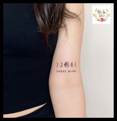 Different Moon Phases Tattoo, Sun Moon Phases Tattoo, Moon Phases Tattoo With Quote, Its Just A Phase Tattoo, Simple Moon Phases Tattoo, Moon Phases Tattoo, Cute Tats, Selfie Pose, Small Pretty Tattoos