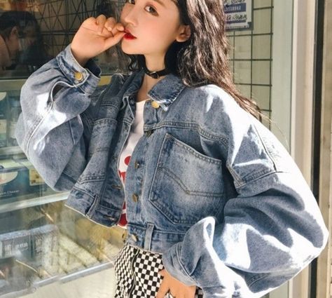 Follow my instagram accout and get extra 5%off + Free Shipping+ Free jewelry on your purchase https://instagram.com/miviyaa_fashion Casual Denim Jacket, Oversize Casual, Jackets Women, Basic Jackets, Ulzzang Fashion, Loose Jeans, Cropped Denim Jacket, Denim Jacket Women, Denim Jackets