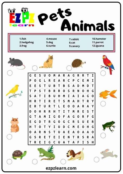 Free Printable Word Search With Pictures Topic Pets Animals For Kids ESL Resource Feelings Word Search, Word Puzzles For Kids, Kids Word Search, Free Printable Word Searches, English Teaching Materials, English Activities For Kids, Word Search Printables, English Exercises, Learning English For Kids