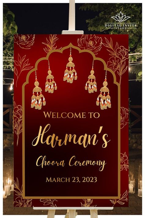 This Beautiful and Royal Choora Signs & Choora Welcome Signs, Chooda Signs as Chooda Welcome Signs, Chura signs Choora ceremony as Sikh Wedding sign Punjabi Wedding, that is a editable and printable template download for Mayian signage template! Wedding Choora, Choora Ceremony, Unique Wedding Signs, Bangle Ceremony, Creative Wedding Gifts, Welcome Signs, Sikh Wedding, Punjabi Wedding, Template Download