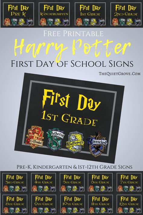 Free Printable Harry Potter, First Day Of School Photos, Printable Harry Potter, Hogwarts House Colors, Back To School Photos, First Day Of School Signs, Harry Potter Printables Free, Family Printables, Back To School Pictures