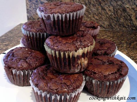 Box Brownie Muffins – Cooking With Kait Boxed Brownie Recipes, Coconut Brownies, Boxed Cake Mixes Recipes, Brownie Muffins, Chocolate Muffin Recipe, Brownie Cupcakes, Stick Butter, Box Brownies, No Bake Brownies