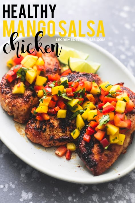 Mango Salsa Chicken, Chicken Entree, Mango Salsa Recipes, Mango Chicken, Printable Recipes, Salsa Chicken, Poultry Dishes, Inexpensive Meals, Mango Recipes