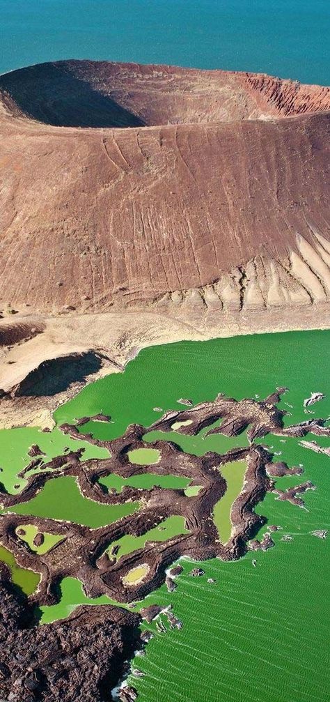 Nabiyotum Crater in Lake Turkana, Great Rift Valley, Kenya Kenya Travel, Africa Destinations, Halong Bay, Mombasa, Nairobi, Africa Travel, Places Around The World, Aerial View, Amazing Nature