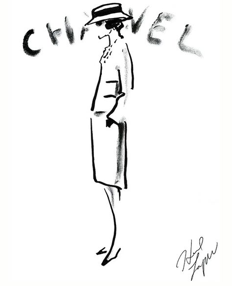 Chanel sketch by Karl Lagerfeld. From Mademoiselle to Karl Lagerfeld, the Story of the Chanel Jacket. Fashion Illustration Chanel, Chanel Illustration, Quotes Strength, Chanel Art, Moda Chanel, Mode Chanel, Gabrielle Chanel, Chanel Jacket, Linda Evangelista