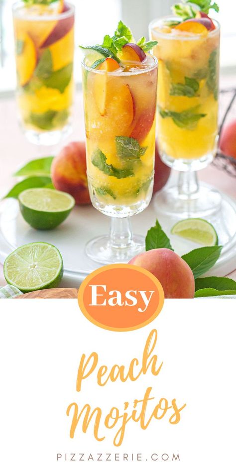 Peach Vodka Drinks, Peach Mojito, Mint Drink, Peach Vodka, Peach Cocktail, Peach Drinks, Alcholic Drinks, Perfect Summer Drink, Mojito Recipe