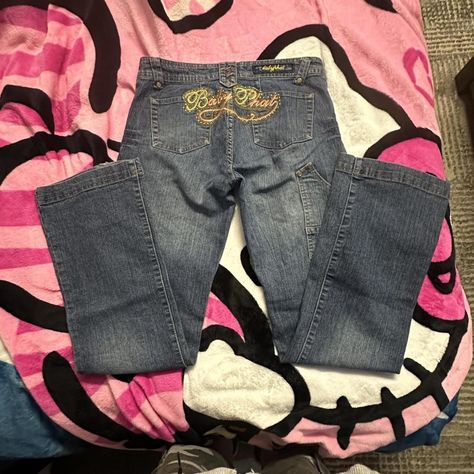 Super cute rhinestone baby phat jeans they say size... - Depop Depop Pfp, Baby Phat Jeans, Y2k Bratz, Baby Phat, Fit Check, Aesthetic Fashion, Size 16, Super Cute, Christmas