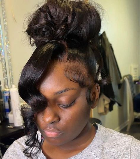 Updo Bun For Black Women, Frontal Updo Hairstyles, Frontal Ponytail, Black Hair 90s, Hair 90s, Girls Updo, Black Hair Updo Hairstyles, Black Wedding Hairstyles, Homecoming Outfit