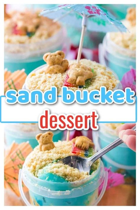 beach dessert, bucket dessert, pudding bucket, pudding dessert, sand buckets, summer cake, summer dessert Sand Dessert Recipe With Vanilla Wafers, Beach Themed Desserts, Sand Bucket Cake, Beach Theme Desserts, Sand Dessert, Adorable Desserts, Blue Cheesecake, Beach Dessert, Moist White Cake