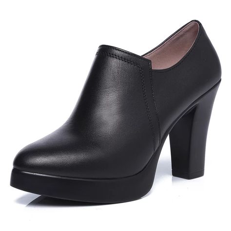 Gktinoo Deep Mouth Pointed Toe Leather Shoes Women Pumps 2022 Autumn Black High Heels Office Shoes Plus Size 33-43 - Pumps - AliExpress Leather Shoes Women, Platform High Heel Shoes, High Heels Shoes, Office Shoes, Shoes Platform, Genuine Leather Shoes, Office Party, Leather Shoes Woman, Black High Heels