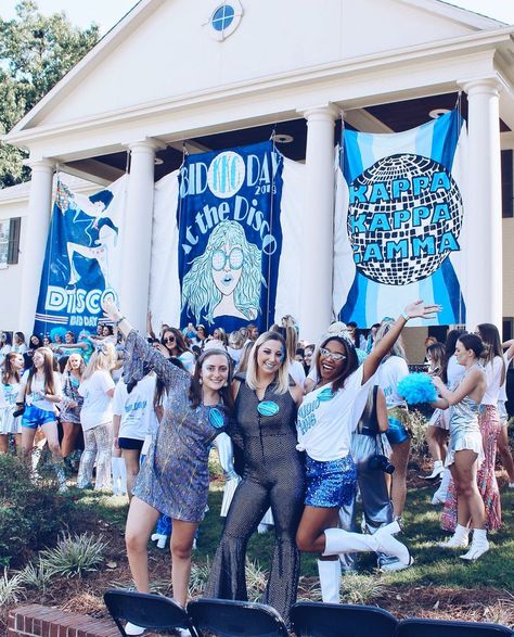 Disco Bid Day Theme Sorority, Disco Sorority Theme, Disco Bid Day Theme, Disco Bid Day, Mamma Mia Disco, Work Week Themes, Sorority Themes, Spring Recruitment, Sorority Banner