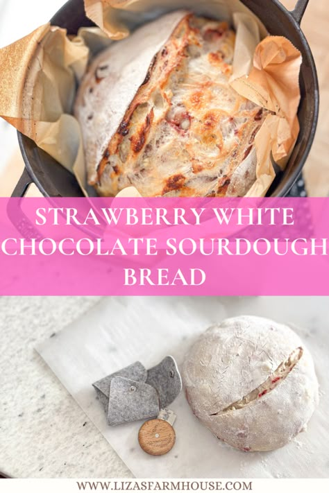 strawberry white chocolate sourdough bread Chocolate Strawberry Sourdough Bread, Strawberry Cream Cheese Sourdough Bread, Creative Bread Recipes, Easter Sourdough Bread Design, Mother’s Day Sourdough, White Chocolate Sourdough Bread, Sourdough Easter Desserts, Vanilla Sourdough Bread, Strawberry White Chocolate Sourdough