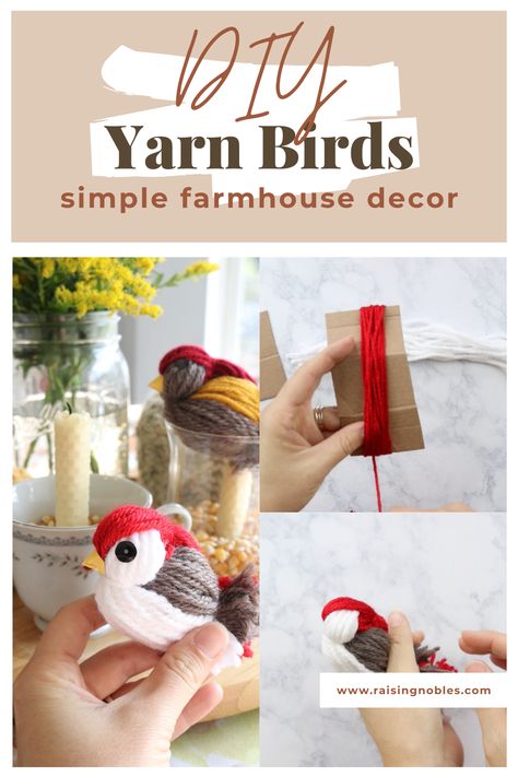 Yarn Projects Diy Simple, Simple Yarn Projects, Bird Crafts For Adults, Handmade Birds Diy Crafts, Diy Bird Decor, How To Make Birds Crafts, Diy Yarn Crafts Decor, Diy Bird Ornaments Christmas, Diy Yarn Crafts To Sell