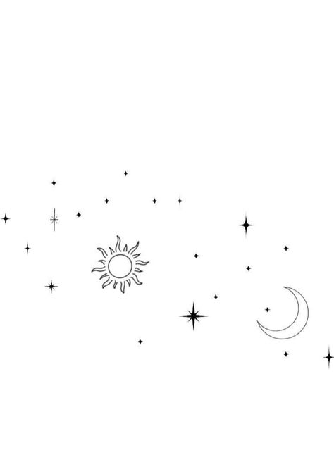 Sun Moon And Stars Tattoo Minimalist, Moon And Stars Tattoo Designs For Women, Sun And Moon And Stars Tattoo, Stars And Sun Tattoo, Tattoo Moon And Stars, Moon And Stars Tattoo Designs, Sun Moon Stars Tattoo, Star And Moon Tattoo, Disney Symbols